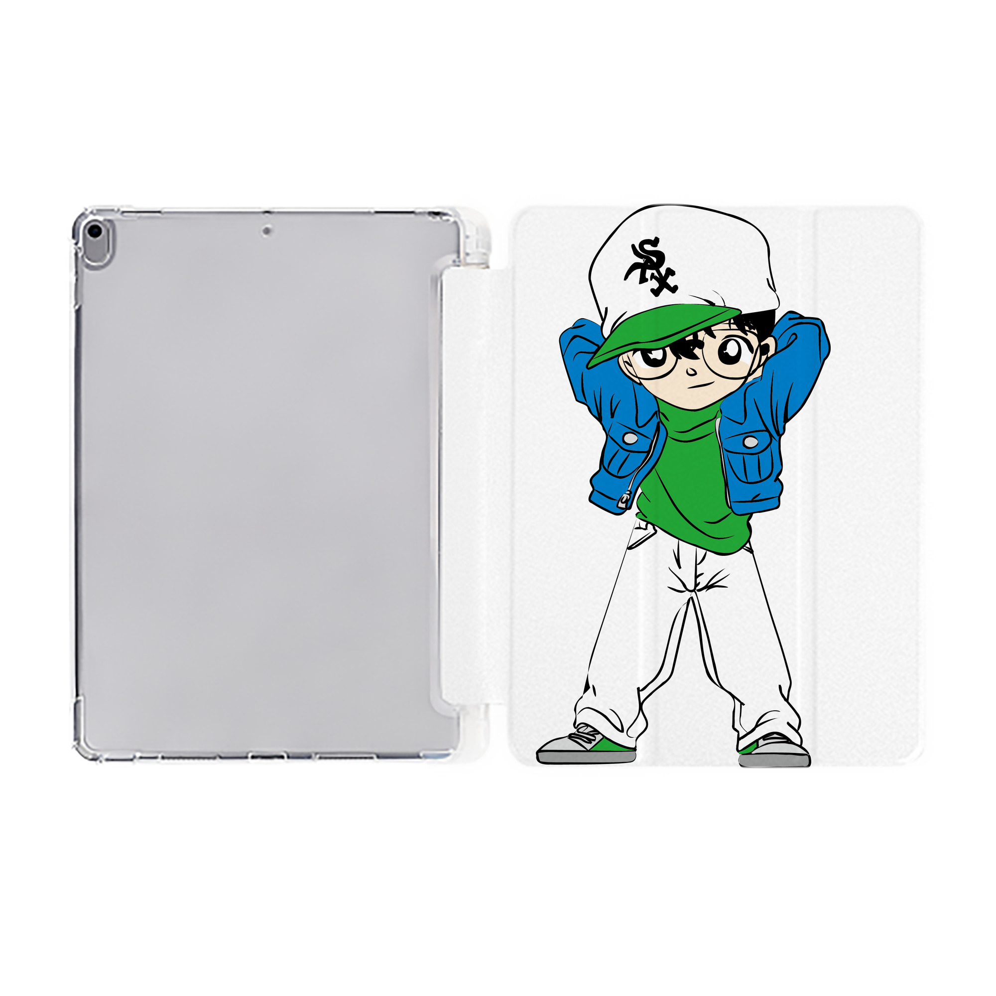 （画像用） 名探偵コナン 江戸川 コナン Detective Conan Conan Edogawa IPad ケース ペン収納付き 三つ折りスタンド PUレザー×シリコン 対応機種9.5/10.5/10.9インチ